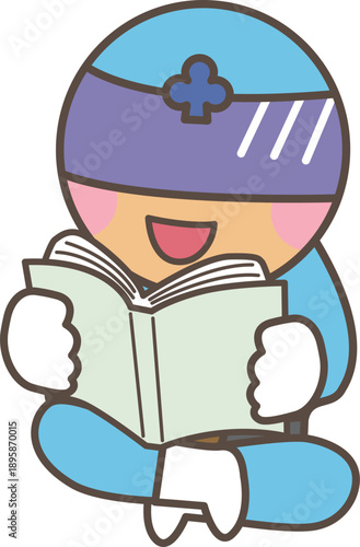 本を楽しそうに読む子どもキャラクターのイラスト
