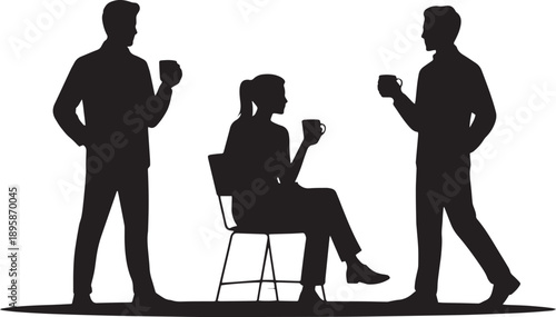 Office Coffee Break Silhouette Set – Workplace Relaxatio
