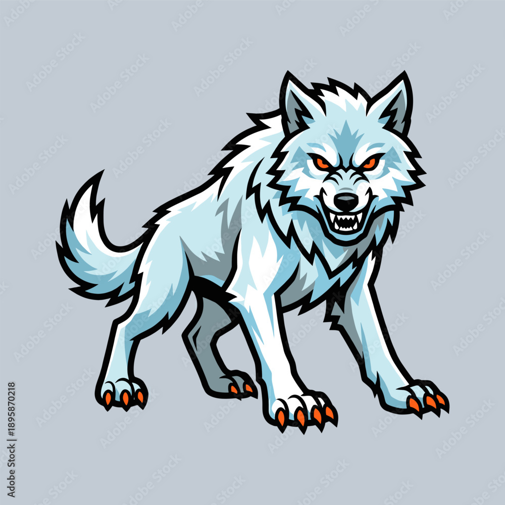 Fototapeta premium Fierce White Wolf Mascot Illustration