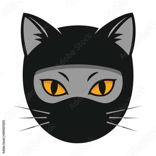 Stealth Ninja Cat Mascot Logo - Bold Black Cat Head with Ninja Mask and Glowing Eyes for Gaming, E-sports, and Martial Arts Branding