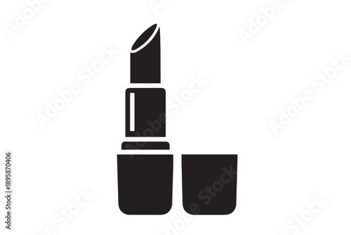 Lipstick icon simple style black lipstick tube and open lid isolated on white background