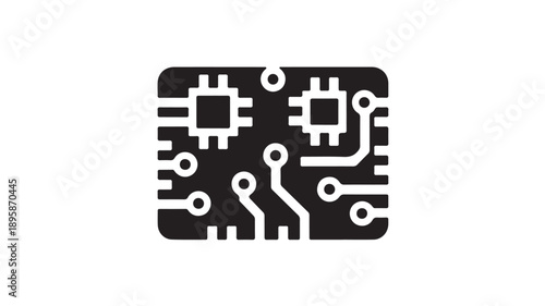 Microchip Circuit Board Icon in Minimalist Style with White Lines on Dark Gray Background in Vector Format for Technology Logo