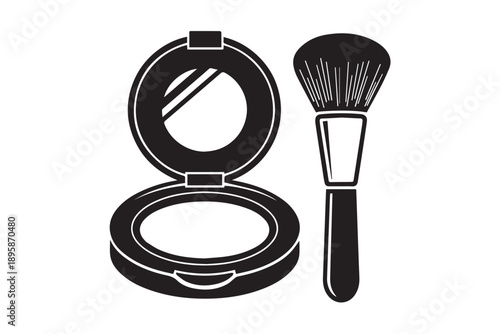 Face powder compact with makeup brush silhouette vector art