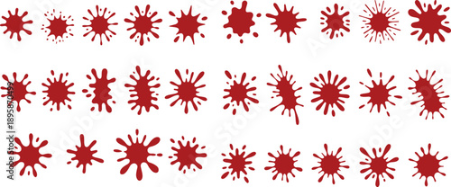 Set of Red Paint Splatters Blood Drips and Ink Blot Icons Isolated on White