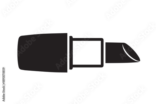 Open lipstick with angled tip, beauty product silhouette icon isolated on white background