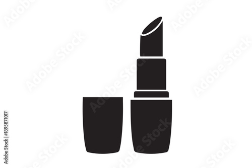 Lipstick icon simple style black lipstick tube and open lid isolated on white background