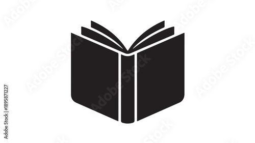 Open book in minimalist design with black and white color scheme on isolated white background for education