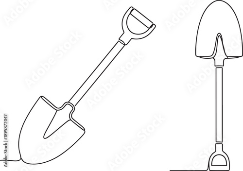 Two garden shovels with handles and blades for digging and scooping