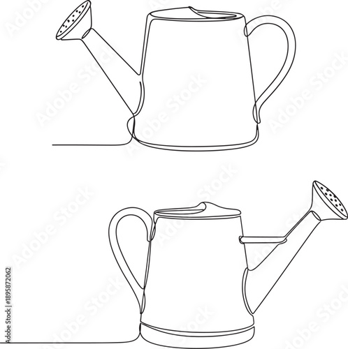 Two watering cans in different angles continuous line drawing style