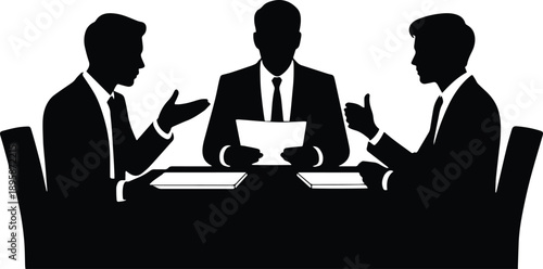 Office Team Discussion Silhouette Set – Business Communication