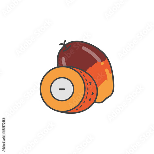 Stylized illustration of oil palm fruit and a cross section