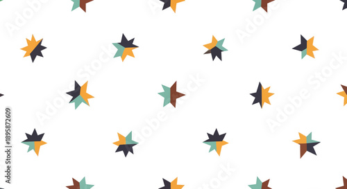 Abstract star pattern with muted colors on white background, repeating graphic design