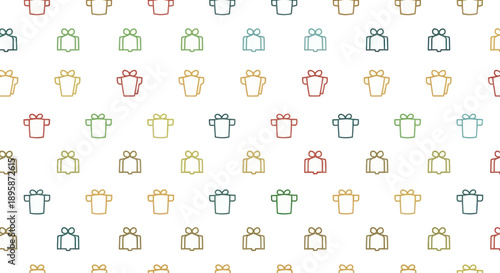 Simple line art gift boxes pattern, colorful and repetitive design for celebration background.