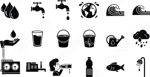 Water conservation icons and symbols