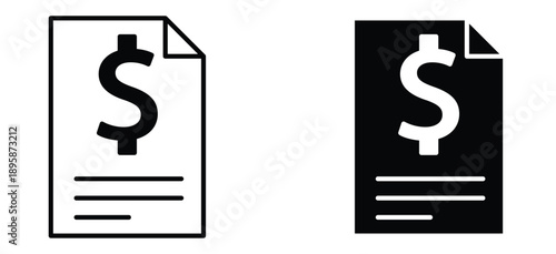 Financial Document Icon Set – Dollar Currency Invoice and Billing Statement Symbols