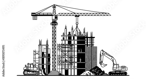 building under crane construction icon sign vector