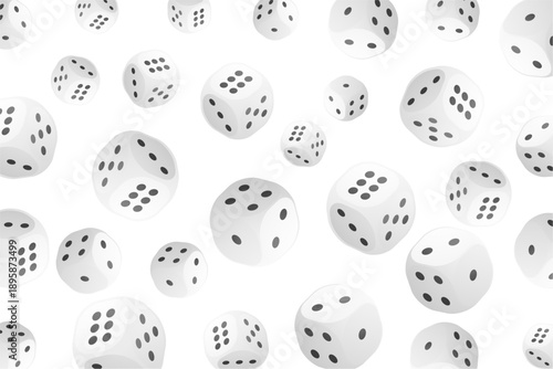 falling casino game die cubes on white background