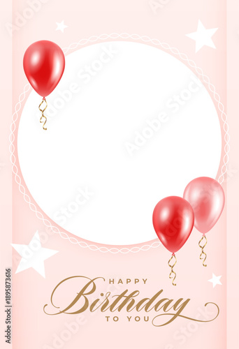 happy birthday festive balloons soft color poster with picture frame