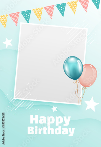 happy birthday event soft theme poster with empty photo frame
