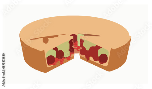 Sliced fruit pie with cherry melon jam and caramel filling 3D vector illustration