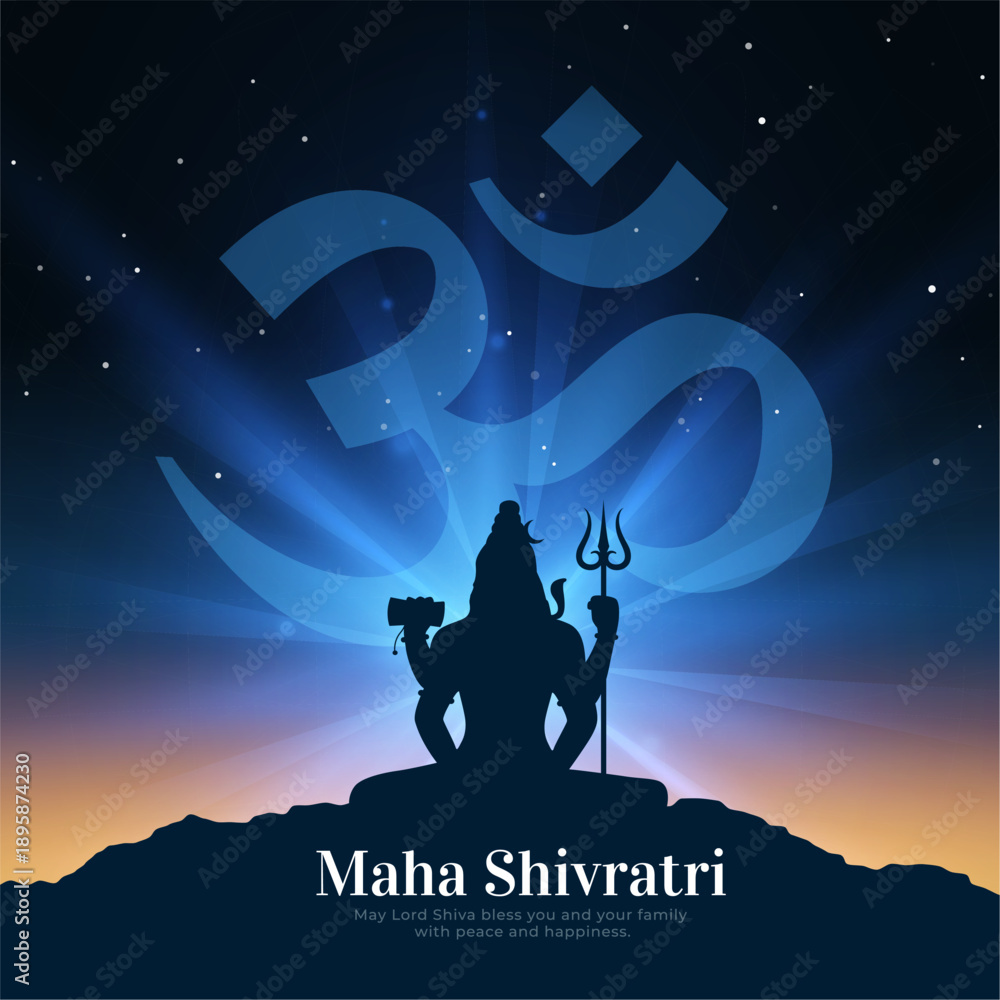 Fototapeta premium artistic maha shivratri poster with shiva silhouette and celestial om