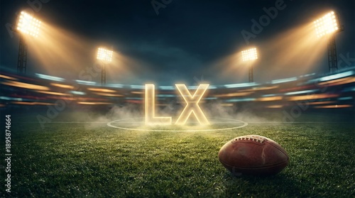 Football championship with glowing lx and stadium lights