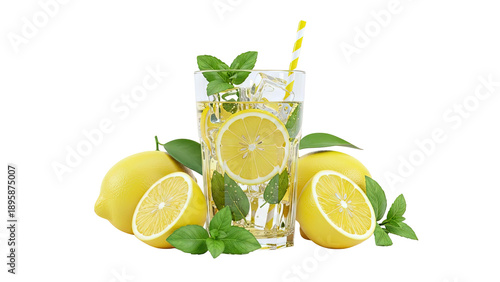 Glass of Lemonade with Fresh Lemons and Mint