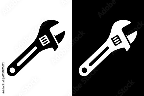 Spanner Icon Vector. Mechanic Tool Sign, Flat Black and White Wrench Illustration