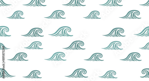 Stylized blue ocean waves repeating on a white background, simple graphic pattern