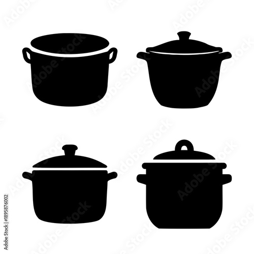 Collection of Cooking Pots and Pans Silhouettes Representing Different Types
