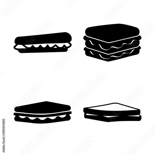 Black and white silhouettes of sandwiches in various shapes and sizes