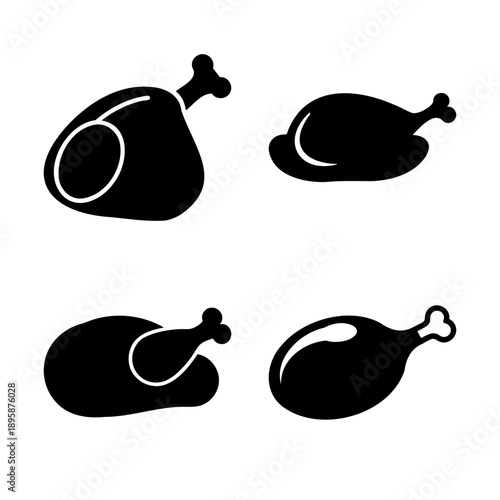 Stylized Black and White Rendering of Different Cuts and Preparations of Poultry