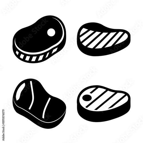 Four different types of meat steak represented with simple black outlines