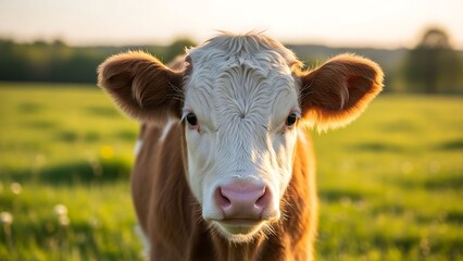 Brown cow with white face portrait.