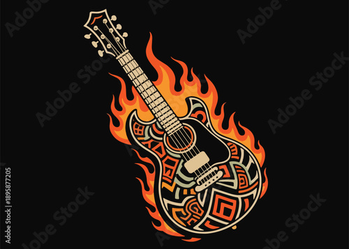 Fire Music Guitar Illustrator Artwork Creative Design Template 