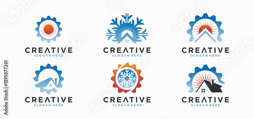Home HVAC Logo, sun and snow combination hvac logo Collection of vector air conditioner logo designs
