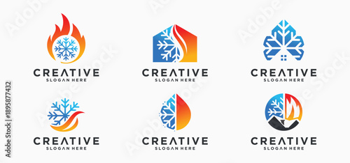 Home HVAC Logo, sun and snow combination hvac logo Collection of vector air conditioner logo designs