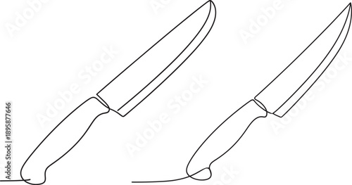 A sketch of two kitchen knives with pointed tips and straight blades