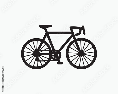 Abstract high-detail bicycle icon in stroke outline with clearly visible mechanical components