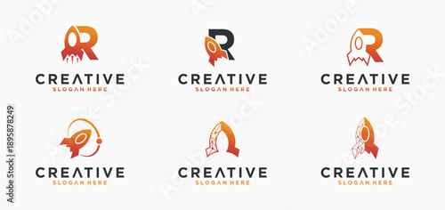 Rocket-shaped Alphabeth letter logo design, collection of rocket logo initials