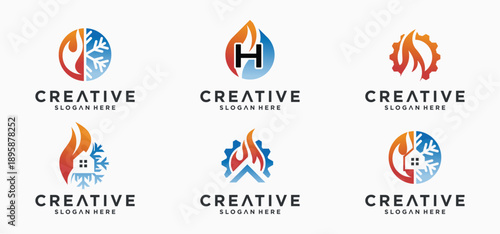 Home HVAC Logo, sun and snow combination hvac logo Collection of vector air conditioner logo designs