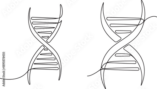 Dna double helix molecular structure illustration in continuous line drawing style