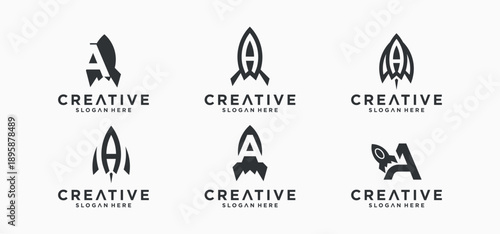 Rocket-shaped Alphabeth letter logo design, collection of rocket logo initials