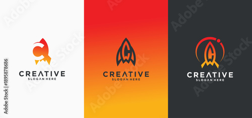 Rocket-shaped Alphabeth letter logo design, collection of rocket logo initials