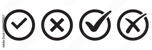 Set of green checkmark, red cross, x mark icon, flat rounded right and wrong sign concept vector illustration. tick mark symbol and x cross icon
