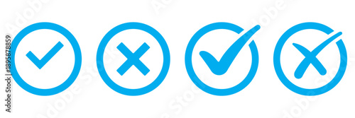 Set of green checkmark, red cross, x mark icon, flat rounded right and wrong sign concept vector illustration. tick mark symbol and x cross icon