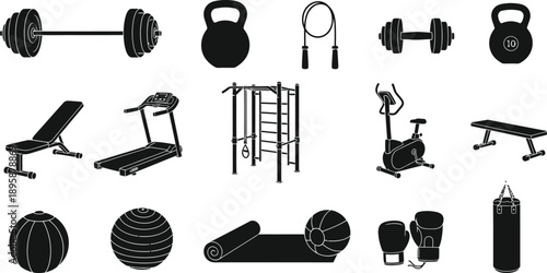 Gym equipment illustrations for fitness and exercise
