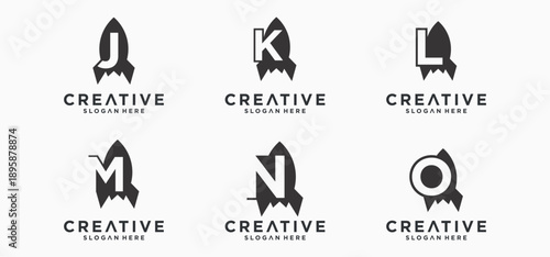 Rocket-shaped Alphabeth letter logo design, collection of rocket logo initials
