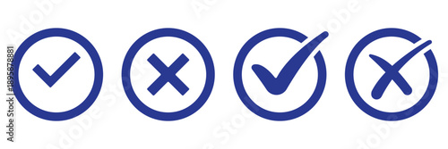 Set of green checkmark, red cross, x mark icon, flat rounded right and wrong sign concept vector illustration. tick mark symbol and x cross icon