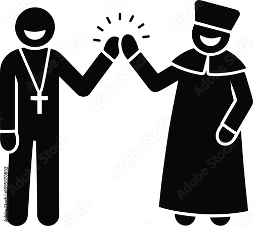 Two clergymen high-fiving in celebration of shared success